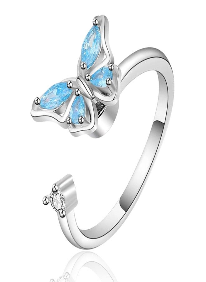 Halukakah Platinum Plated Anxiety Spinning Ring: Stylish Crystal Butterfly Stress Relief Jewelry with Beads Spinner,Himalaya Salt Added,Size Adjustable,Gift for Women,Daughter,and Mom - Image 1